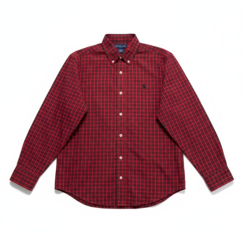 Ralph Lauren Button Down Shirt Kids Large Red Plaid Preppy Classic Fit Cotton